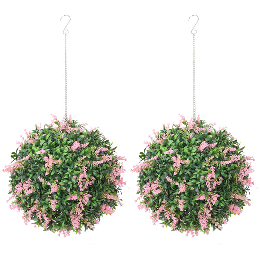 Set of 2 Artificial Plant Topiary Balls, UV-protected Fake Decorative Plants, Pink