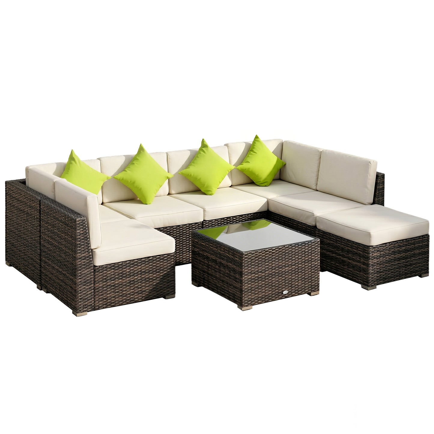 7-Seater PE Rattan Corner Sofa Set, Garden Furniture Set, Patio Wicker Sofa Seater w/ Cushion