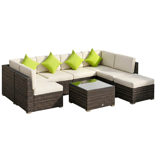 7-Seater PE Rattan Corner Sofa Set, Garden Furniture Set, Patio Wicker Sofa Seater w/ Cushion