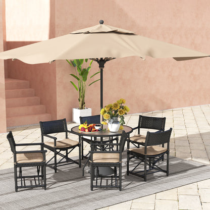 Glass-Top Garden Table, with Parasol Hole - Black