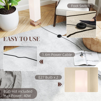 Floor Lamp, 120cm Standing Lamp with Linen Lampshade, Standard Light with Pine Wood Base for Living Room