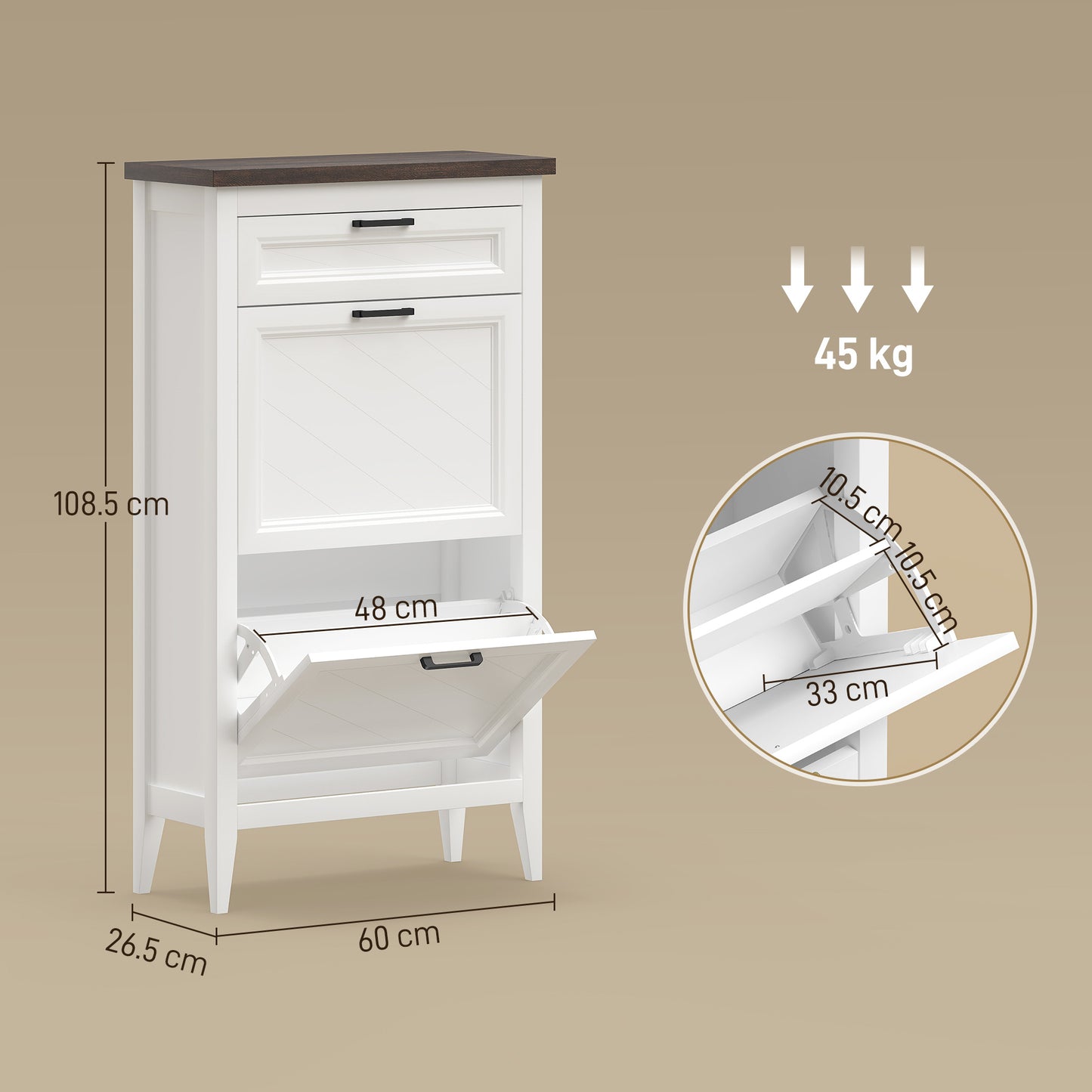 Shoe Cabinet with 2 Flip Drawers, Farmhouse Narrow Shoe Storage Cabinet with Adjustable Shelves, White
