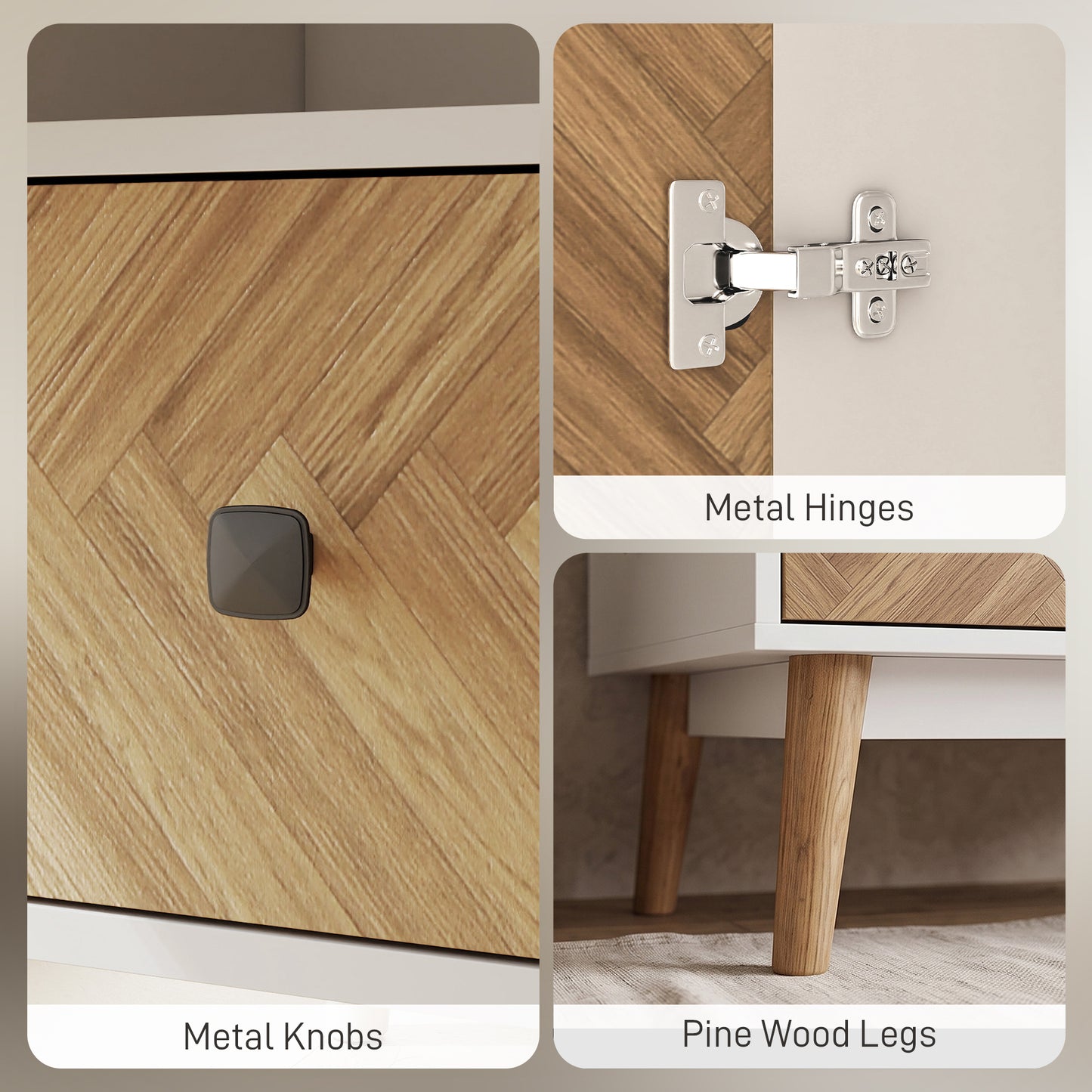 Cabinet Wood-Effect Sticker Surface, Modern Wardrobe with 2 Hanging Rods, 2 Storage Shelves and 2 Drawers, White