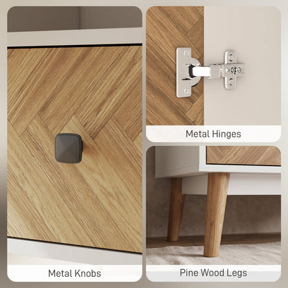 Cabinet Wood-Effect Sticker Surface, Modern Wardrobe with 2 Hanging Rods, 2 Storage Shelves and 2 Drawers, White