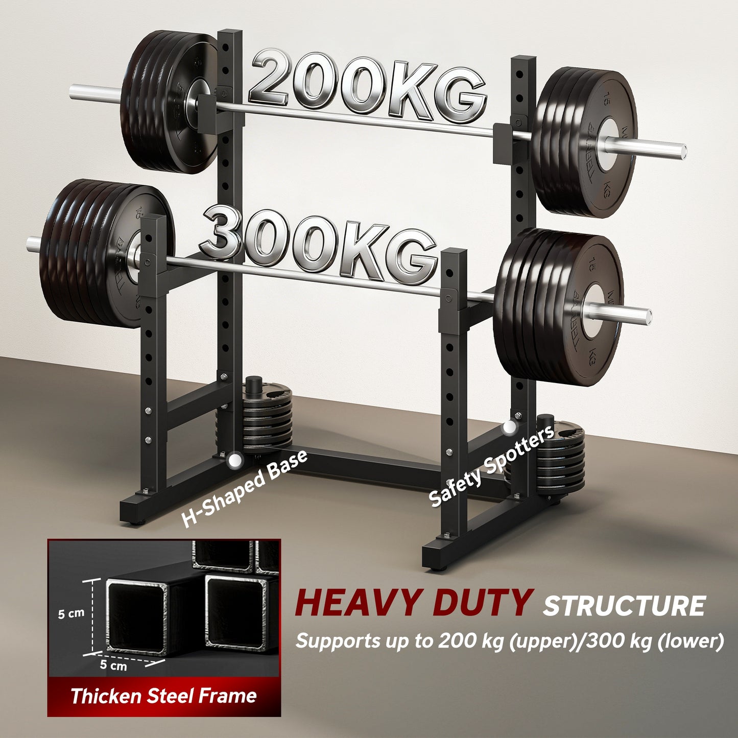 Adjustable Squat Rack with Plate Holders, 300 kg Load