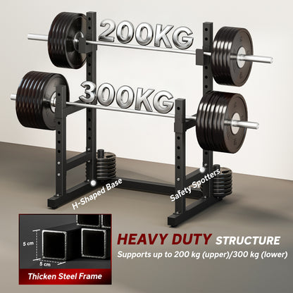 Adjustable Squat Rack with Plate Holders, 300 kg Load