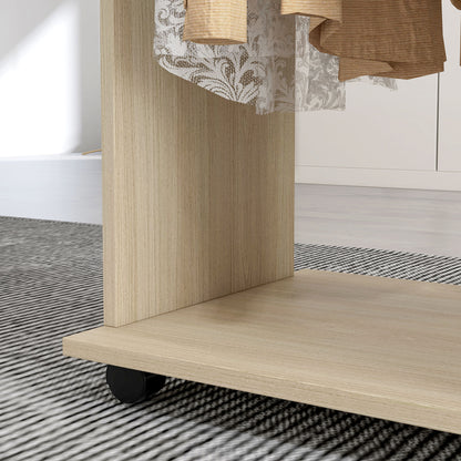 Open Wardrobe Double Mobile Storage Shelves Organizer W/6 Wheels-Natural