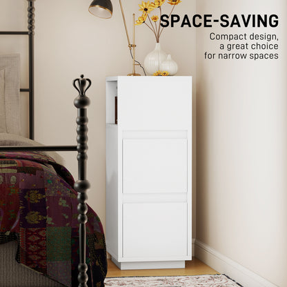 Slim Bedside Table, Narrow Bedside Cabinet with Open Shelf and 2 Drawers for Bedroom, Living Room, White