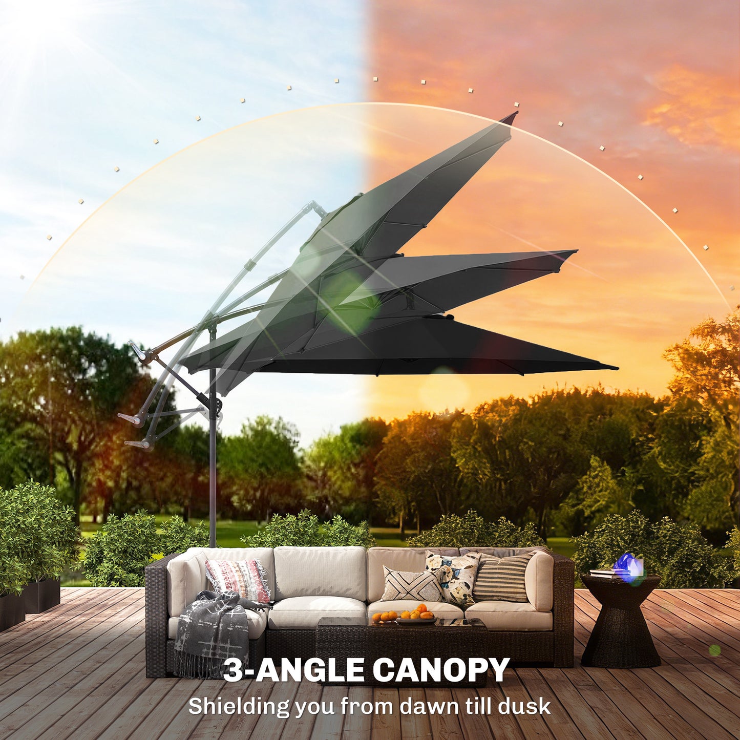 3 m Overhanging Cantilever Parasol, with Cross Base - Black