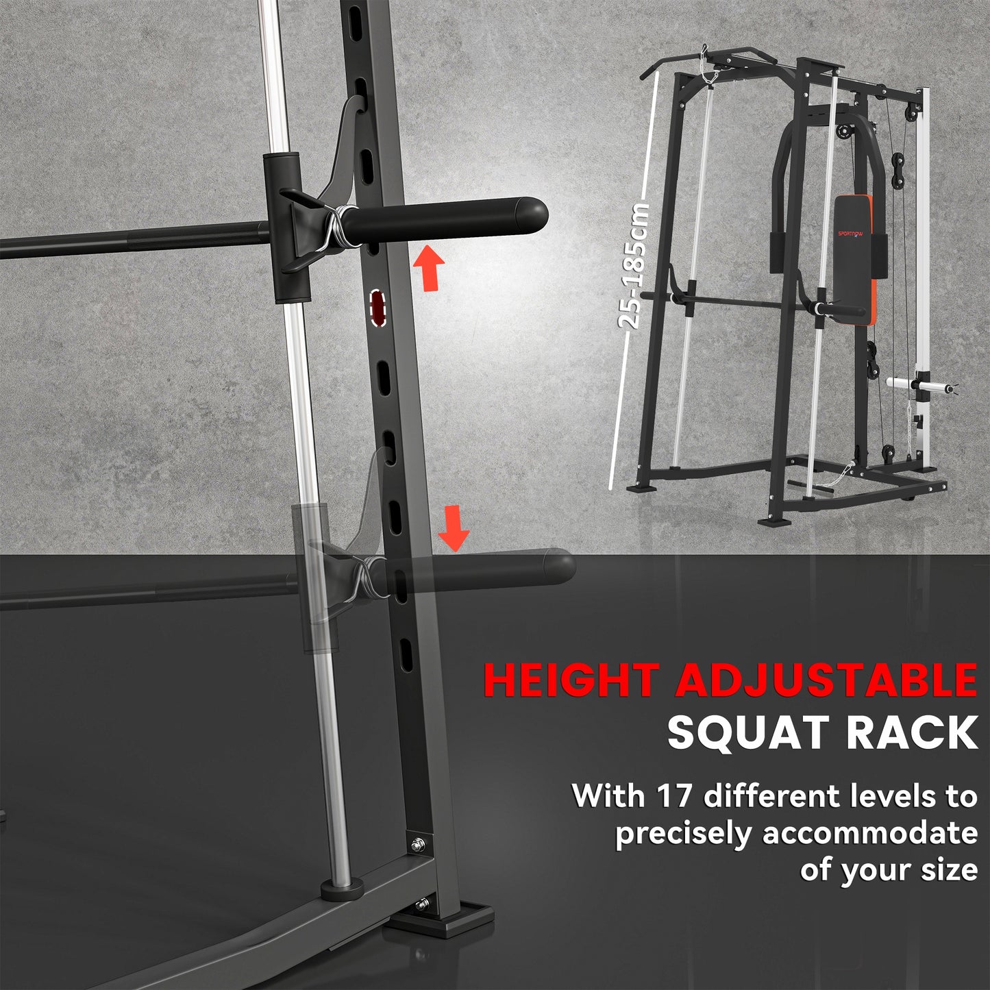 3-in-1 Gym Station with 17-level Squat Rack Dual Cable Pulley System Home Strength Training, Black