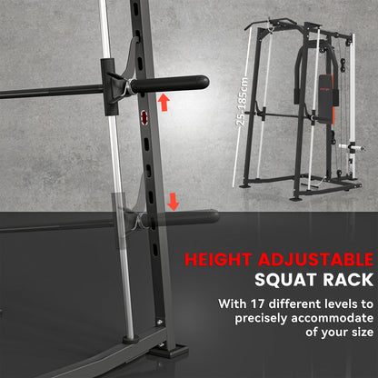 3-in-1 Gym Station with 17-level Squat Rack Dual Cable Pulley System Home Strength Training, Black
