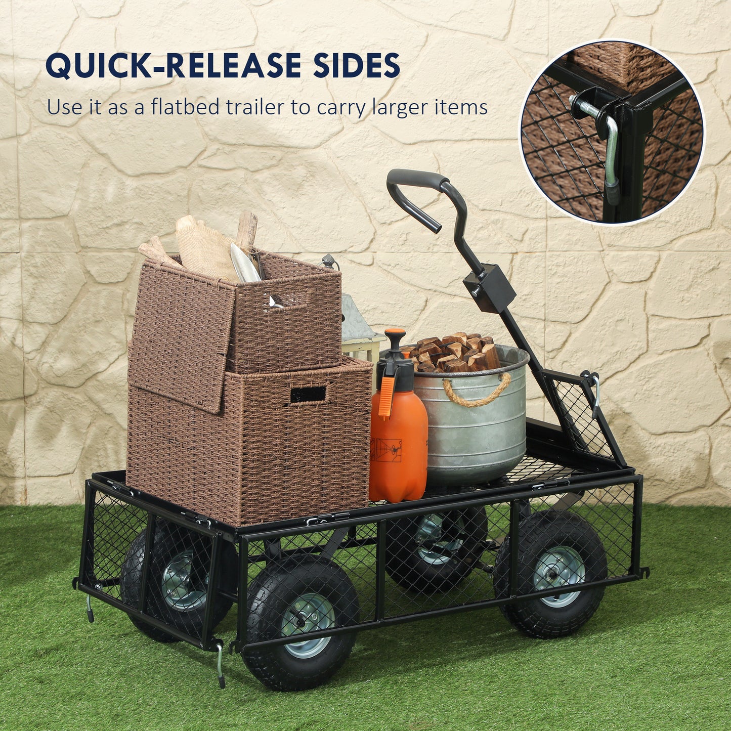 114L Steel Frame Garden Cart Trolley - Blue