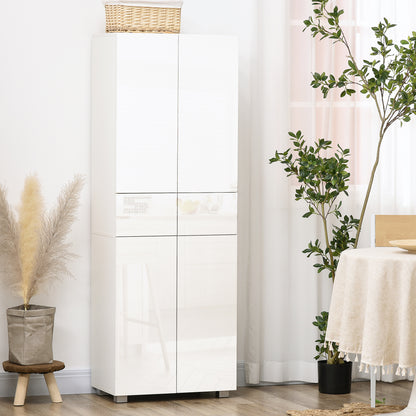 Storage Cabinet, Kitchen Cupboard with 3 Adjustable Shelves, 60L x 35W x 170H cm, White