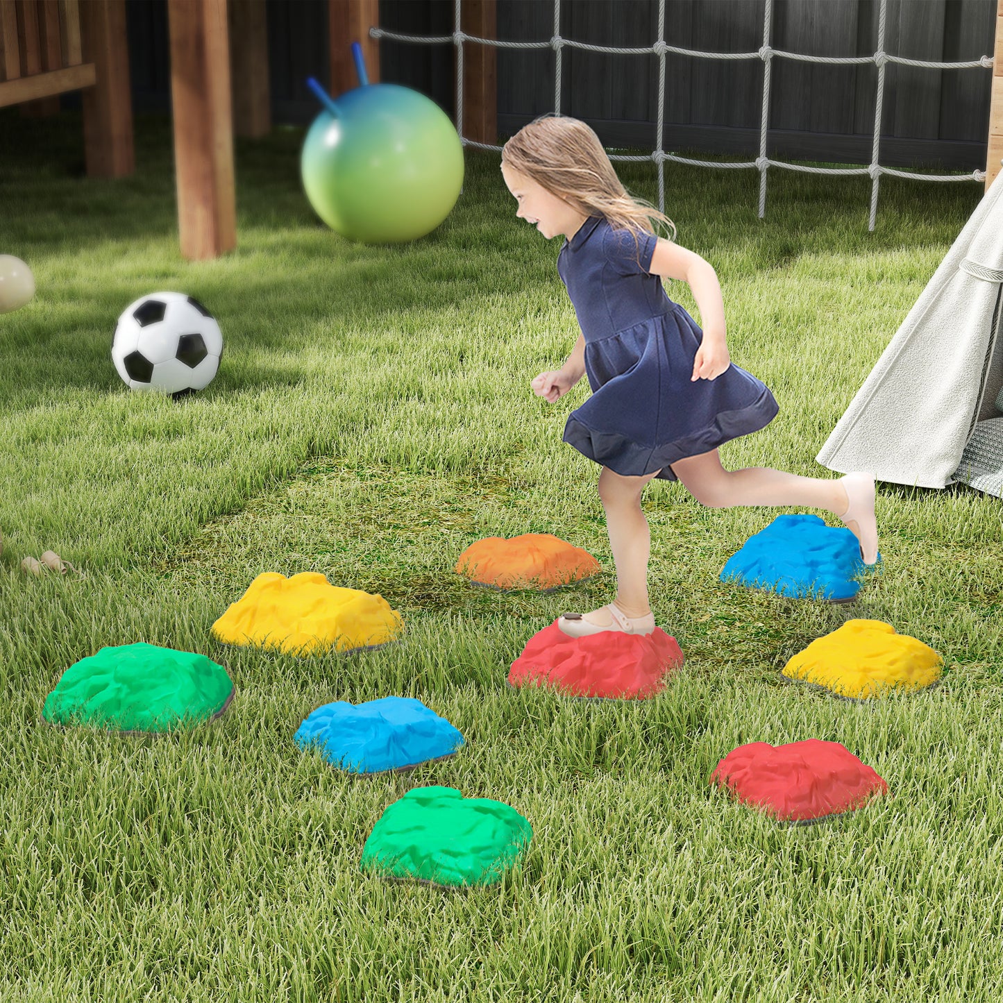 Balance Stepping Stones for Kids with Non-Slip Bottom, Indoor Outdoor Obstacle Course for Ages 3-8 Years, Multicoloured