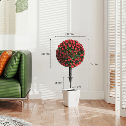 Artificial Rose Topiary UV Resistant, 2-Pack Fake Plants, 55 cm, Red