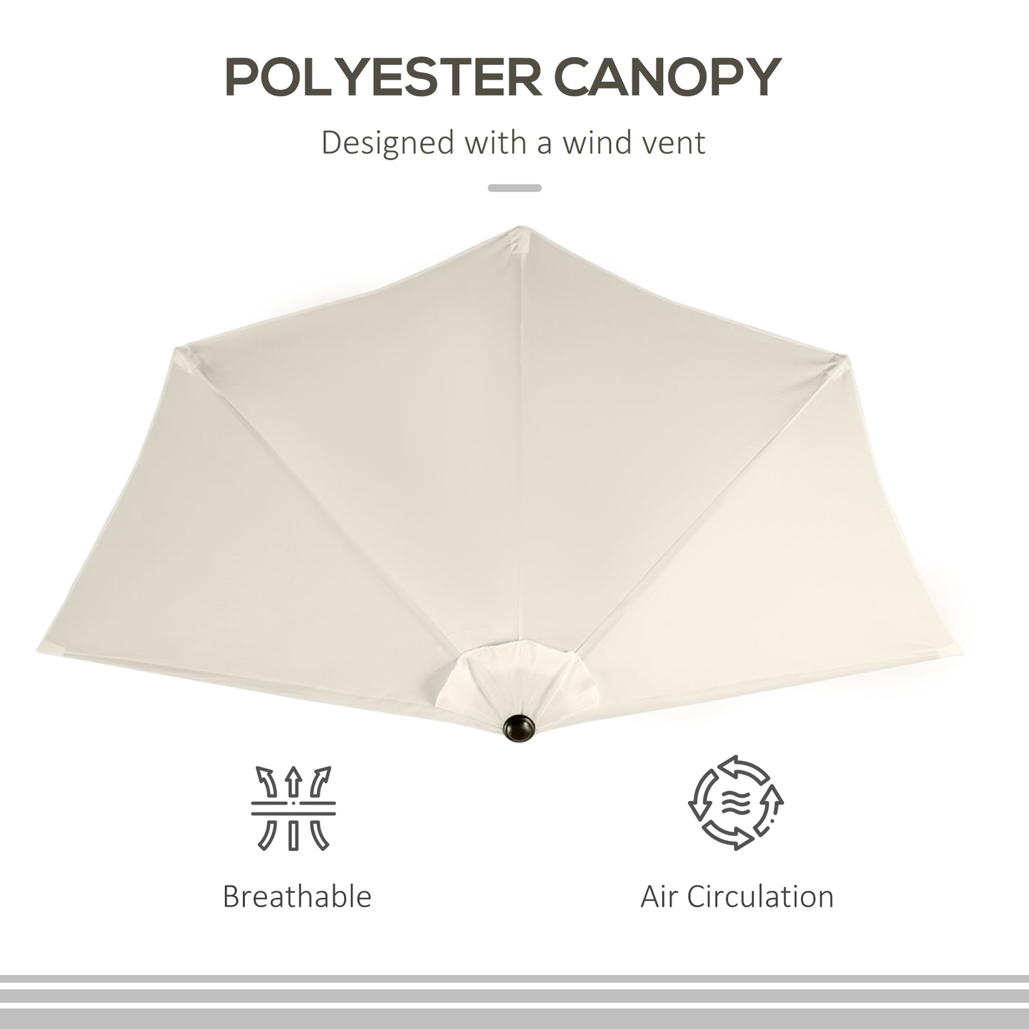 3(m) Half Parasol, Semi Round Umbrella with Metal Frame, Crank Handle for Balcony, Garden, Cream White