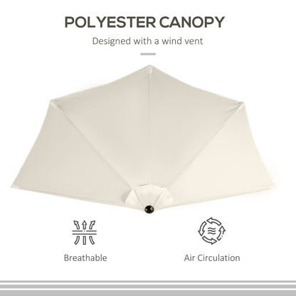 3(m) Half Parasol, Semi Round Umbrella with Metal Frame, Crank Handle for Balcony, Garden, Cream White