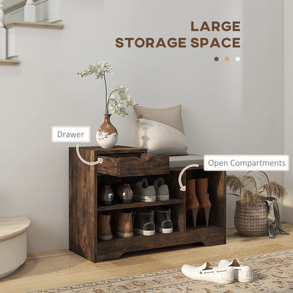 Multi-Compartment Shoe Bench, with Seat - Rustic Brown