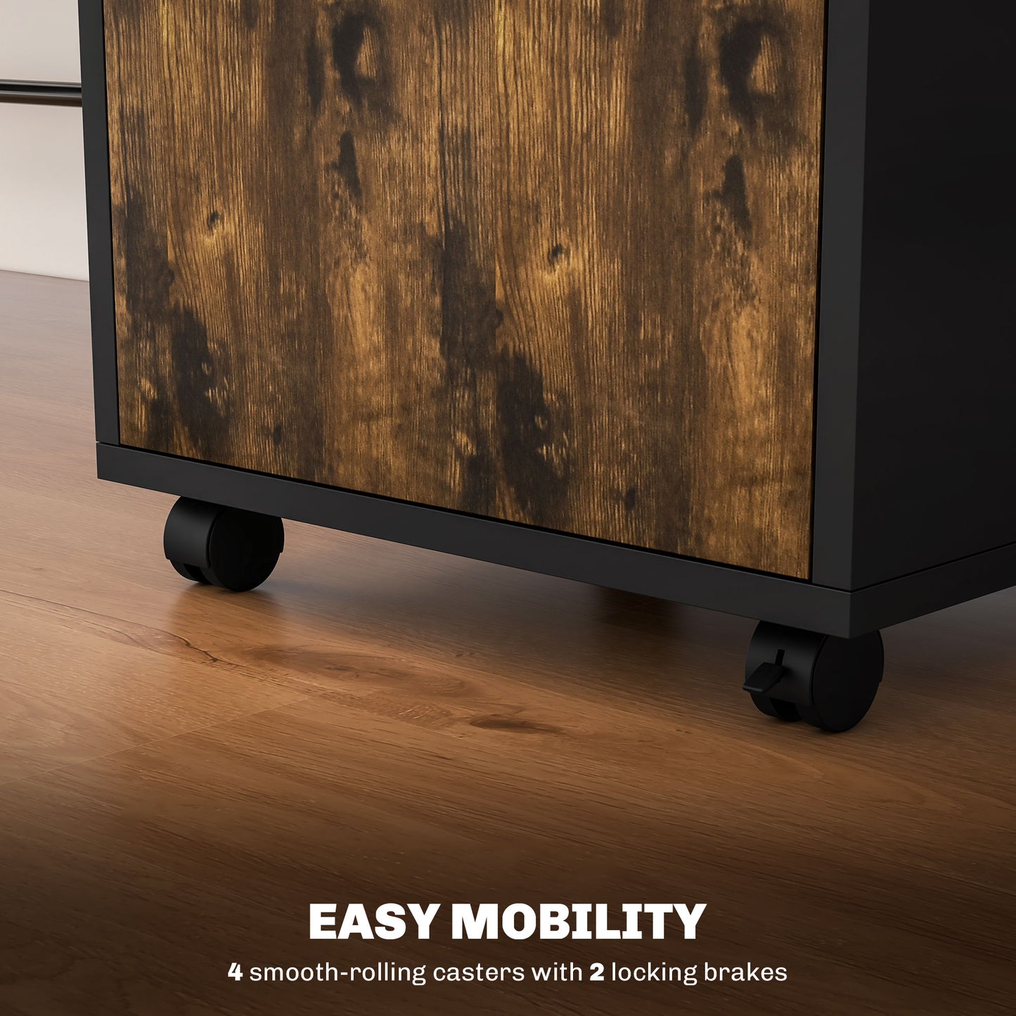 Filing Cabinet, Mobile File Cabinet with 2 Lockable Drawers, Office Home Organiser on Wheels for A4