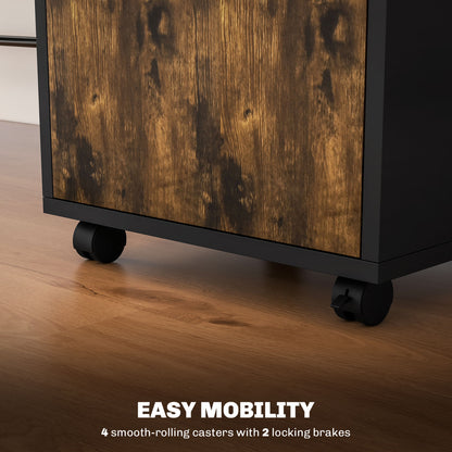 Filing Cabinet, Mobile File Cabinet with 2 Lockable Drawers, Office Home Organiser on Wheels for A4