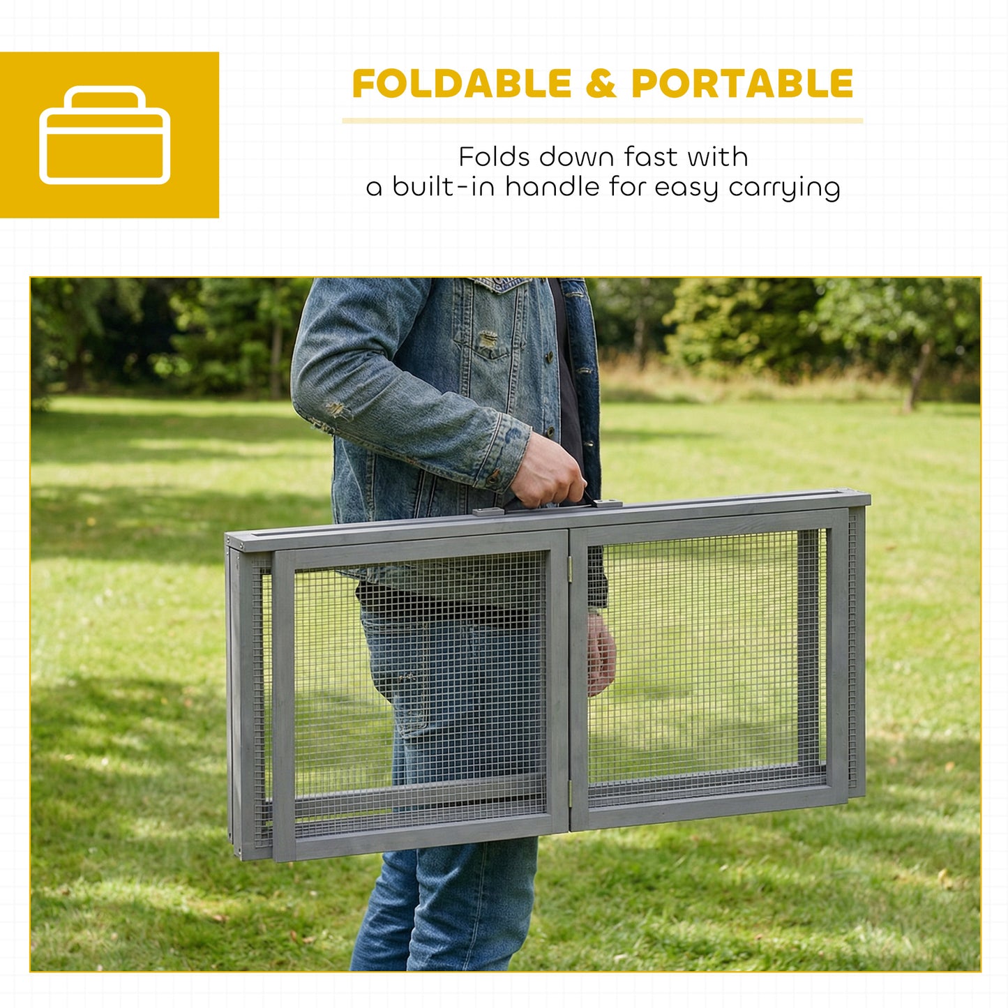 Rabbit Hutch Outdoor, Foldable Guinea Pig House with Openable Top, for 3 Bunnies, Ducks, Chickens, 110 x 105 x 50 cm