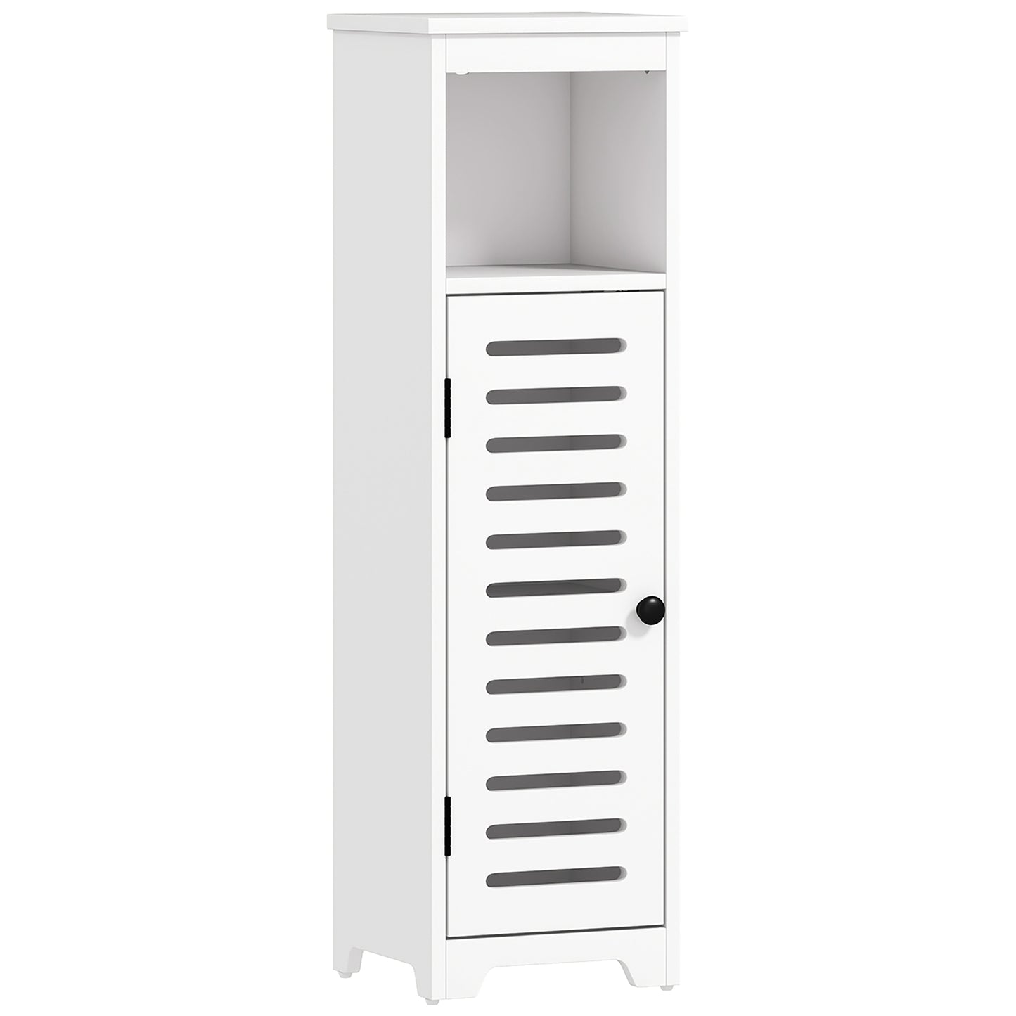 Bathroom Floor Cabinet, Bathroom Storage Unit with Louvered Door, Open Shelf, Adjustable Shelf, White, 22 x 20 x 75 cm