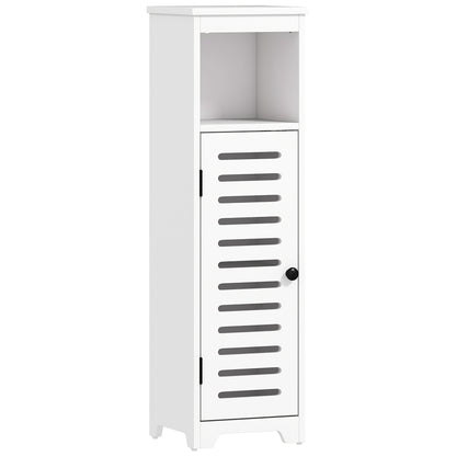 Bathroom Floor Cabinet, Bathroom Storage Unit with Louvered Door, Open Shelf, Adjustable Shelf, White, 22 x 20 x 75 cm