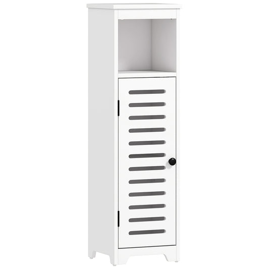 Bathroom Floor Cabinet, Bathroom Storage Unit with Louvered Door, Open Shelf, Adjustable Shelf, White, 22 x 20 x 75 cm