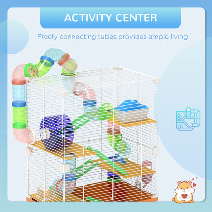 5 Tier Hamster Cage Carrier Habitat w/ Exercise Wheels, Tunnel, Orange