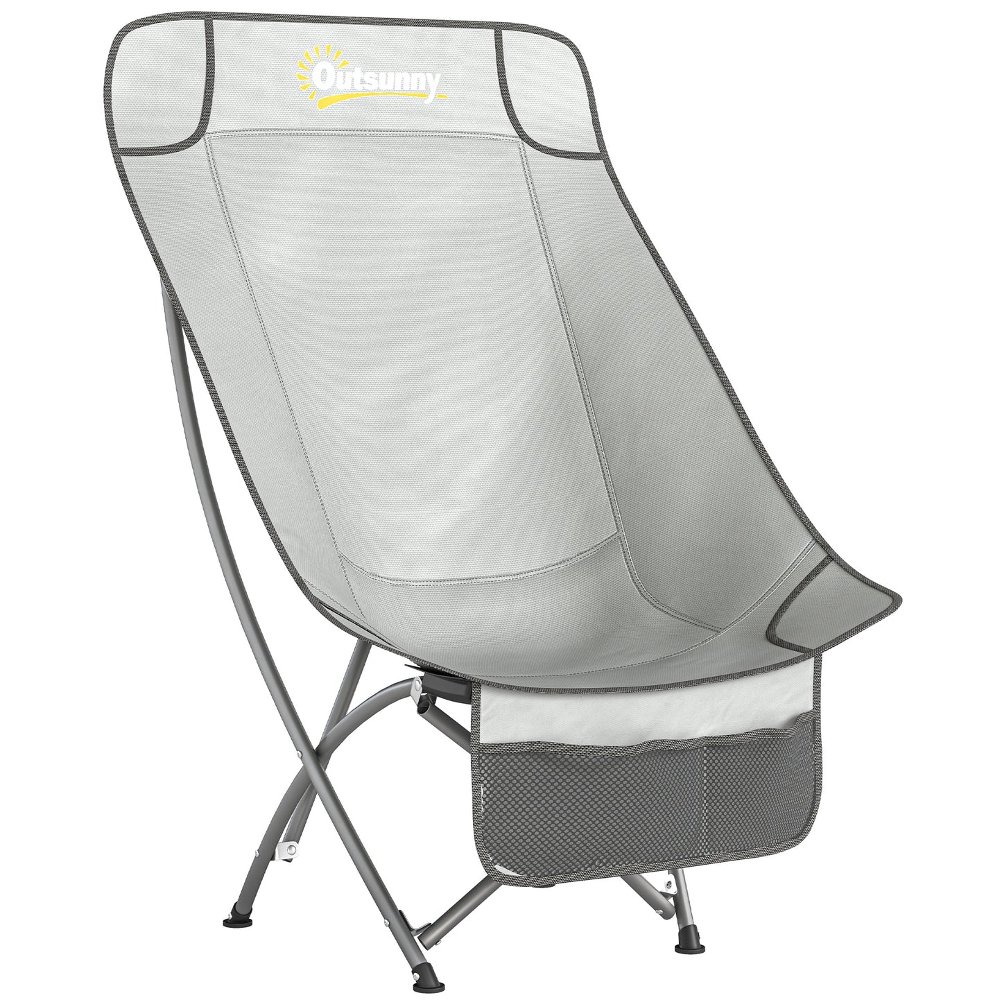 Camping Chair for Adults Heavy Duty Folding Camp Chair with Side Pocket and Carry Bag Light Grey