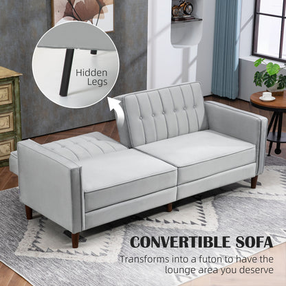 Modern Convertible Sofa Futon Velvet-Touch Tufted Couch with Adjustable Split Back, Light Grey
