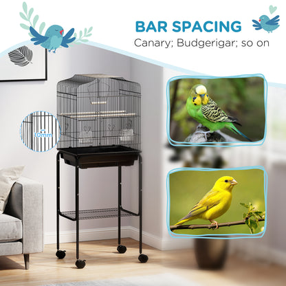 Bird Cage Budgie Cages for Finch Canary Parakeet with Stand Wheels Slide-out Tray Accessories Storage Shelf, Black