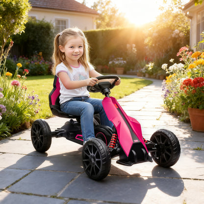 Kids Pedal Go Kart, with Adjustable Seat, EVA Wheels, Seat, Handbrake - Pink