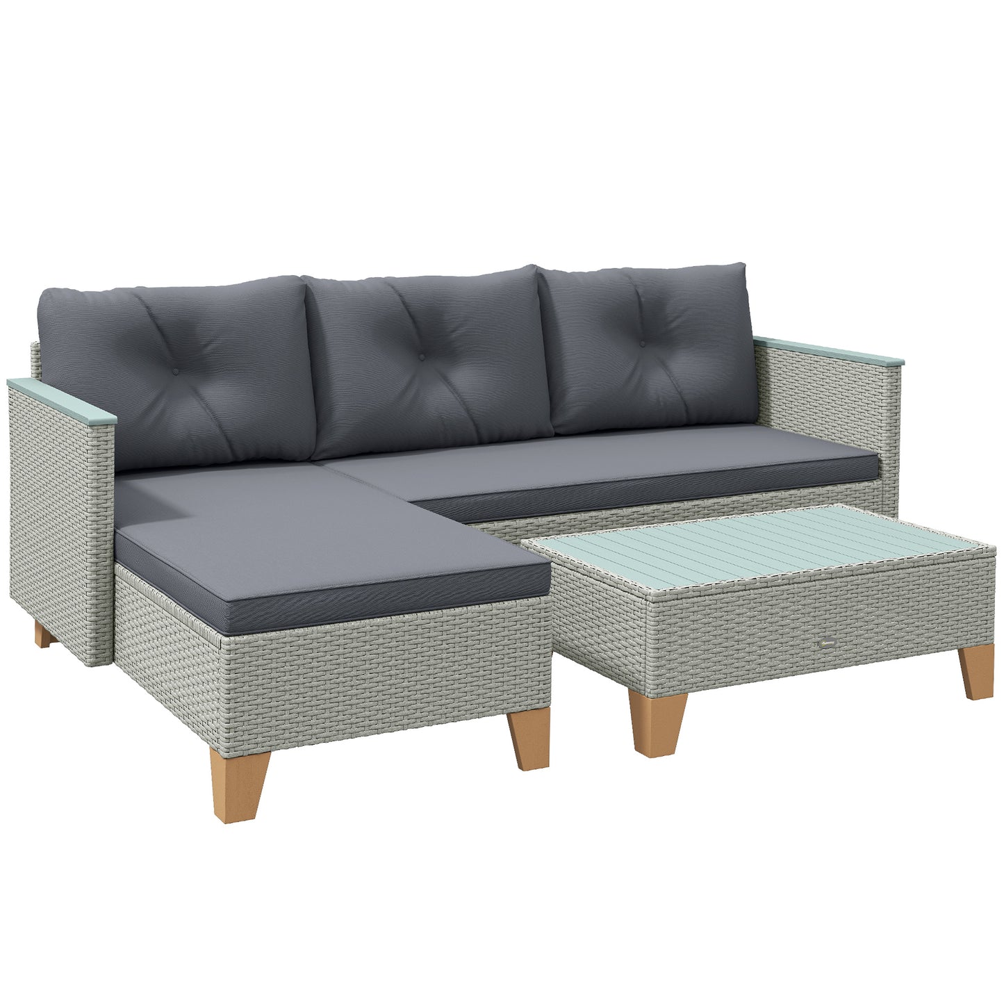 3 Pieces Rattan Garden Furniture Set, L Shaped Garden Conversation Chaise Lounge Furniture