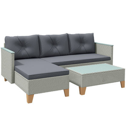 3 Pieces Rattan Garden Furniture Set, L Shaped Garden Conversation Chaise Lounge Furniture