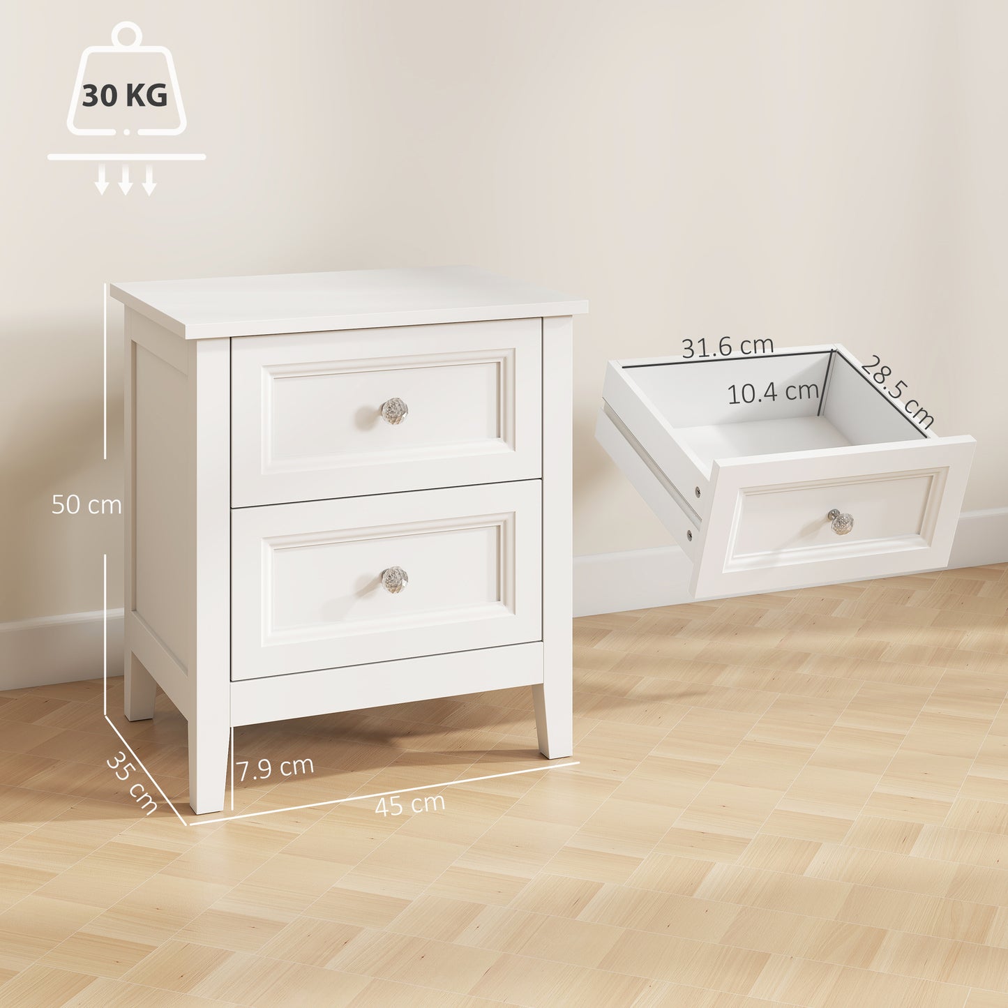 Nightstand with 2 Drawers Modern Bedside Table for Bedroom Living Room White
