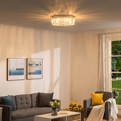 Crystal Chandeliers with Crystal Pendants, 8-Light Ceiling Light for Living Room, Bedroom Dining Room, Silver Tone