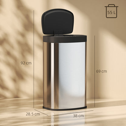 55L Sensor Bin with Soft-Close Lid, Automatic Touchless Motion Sensor Kitchen Bin with Fingerprint Resistant Stainless Steel