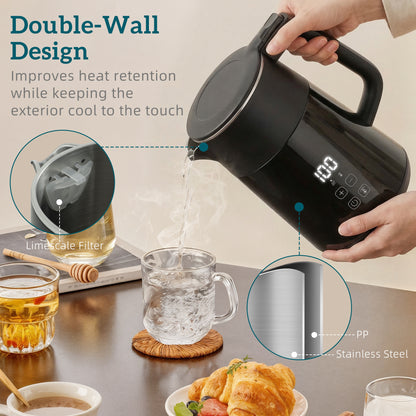 Electric Kettle, 1.7L Fast Boil 3kW Water Kettle with UK Strix Thermostat, LED Display, Keep Warm Function, Black