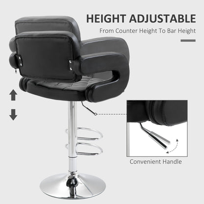 PU Leather Upholstered Swivel Bar Stool, Height Adjustable with Back, Armrest, Footrest, Black