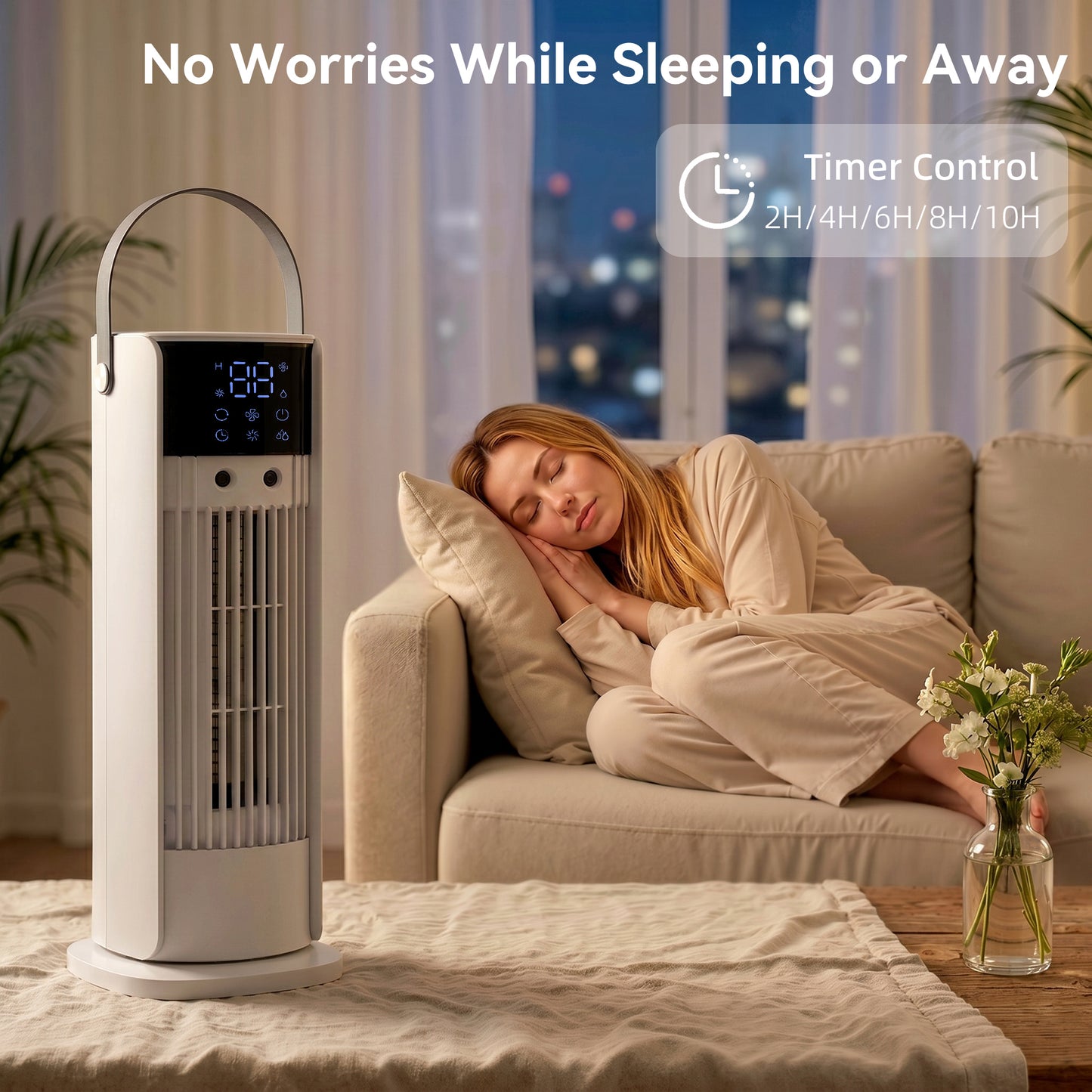 Tower Fan for Bedroom, 16 Inch Mist Desktop Fan with DC Motor, 3 Speeds, 90° Oscillation, 10H Timer, for Home Office