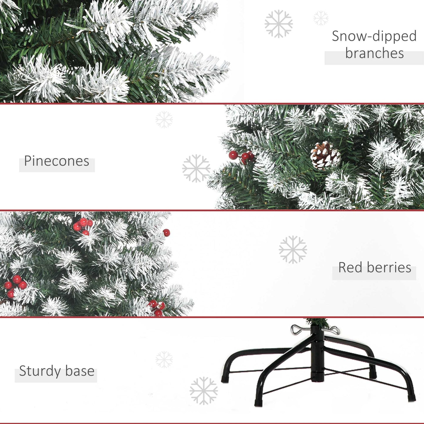 6FT Artificial Christmas Tree Xmas Pencil Tree with Red Berries and Pinecones Holiday Home Indoor Decoration with Foldable Fe