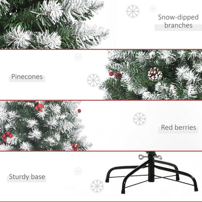 6FT Artificial Christmas Tree Xmas Pencil Tree with Red Berries and Pinecones Holiday Home Indoor Decoration with Foldable Fe