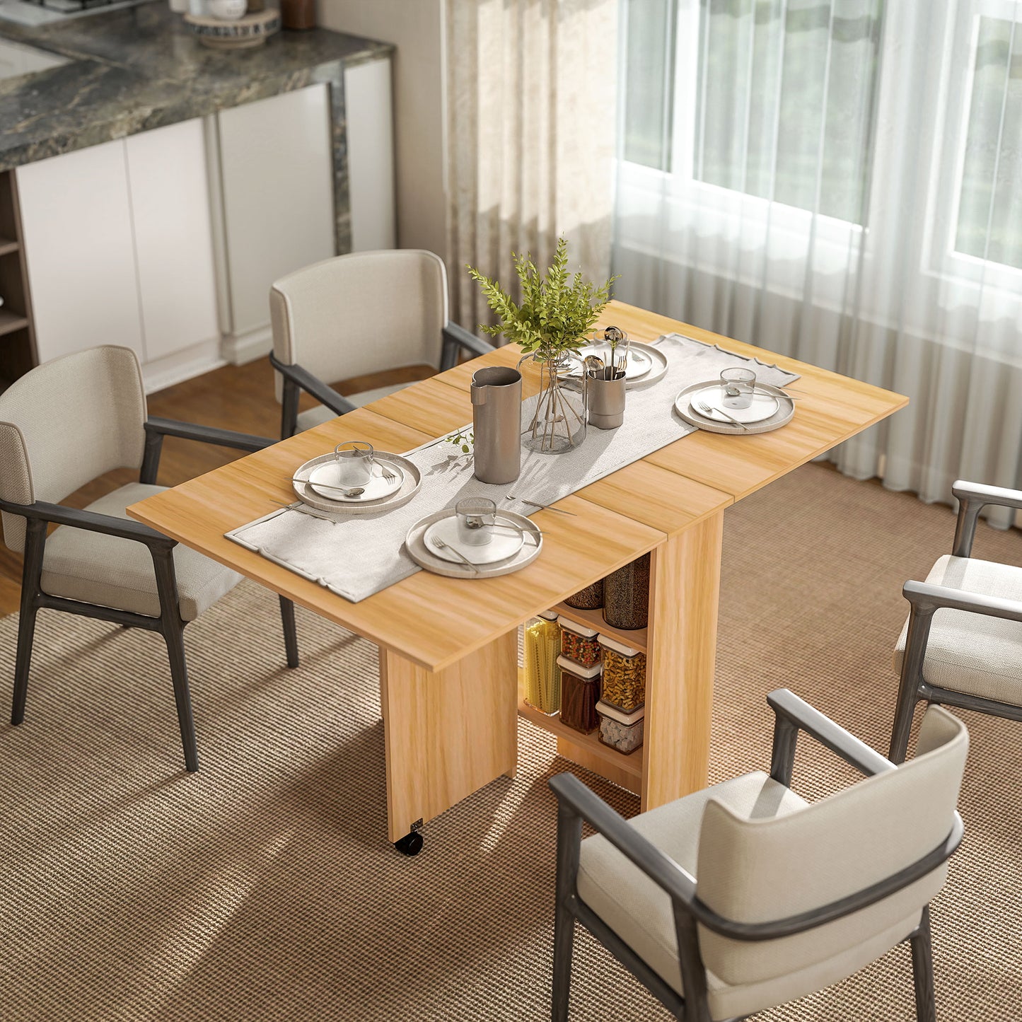 Folding Drop-Leaf Dining Table with Storage – Teak