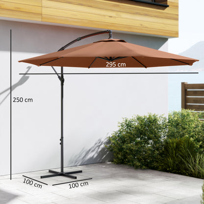 3 m Overhanging Cantilever Parasol, with Cross Base - Coffee