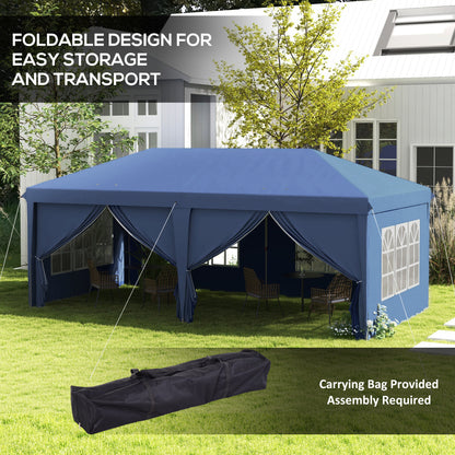 3x6m Pop-Up Gazebo, with Curtain Walls and Windows, Blue