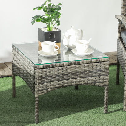 3 Pieces Rattan Bistro Set, Wicker Garden Furniture Set with Glass Top Coffee Table and Chairs
