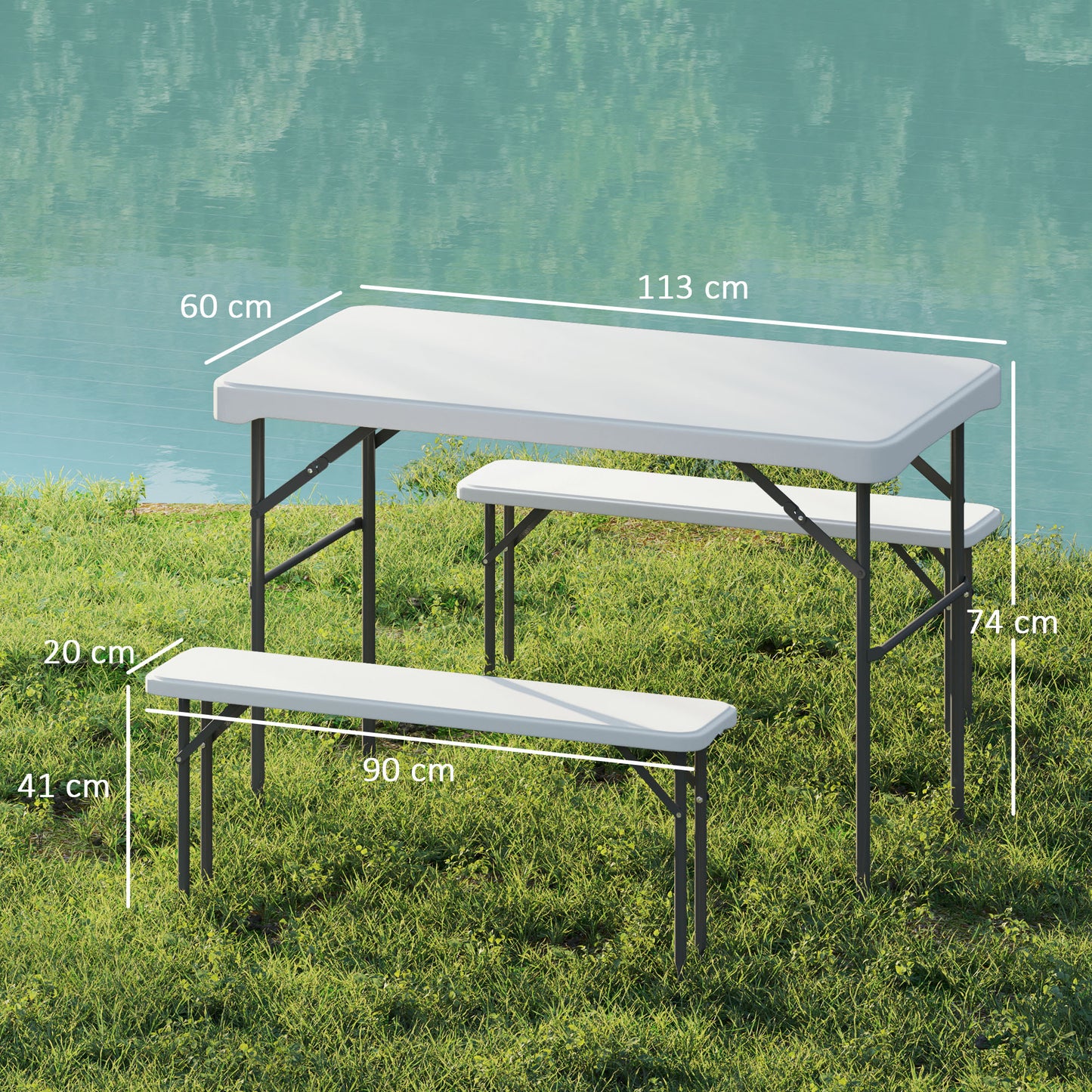 Three-Piece Folding Picnic Table and Bench Set - White