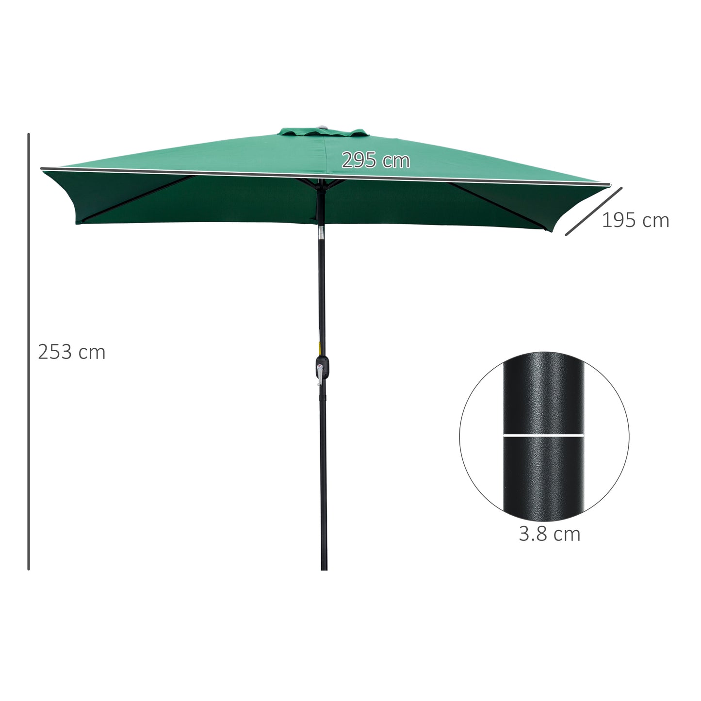 3x2m Garden Parasol Umbrella with Aluminium Pole, Tilt and Crank, Rectangular Outdoor Table Parasol Sun Shade for Patio