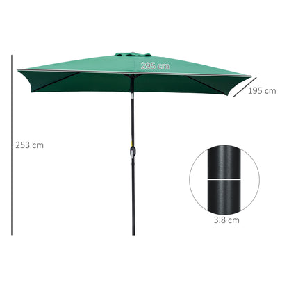 3x2m Garden Parasol Umbrella with Aluminium Pole, Tilt and Crank, Rectangular Outdoor Table Parasol Sun Shade for Patio